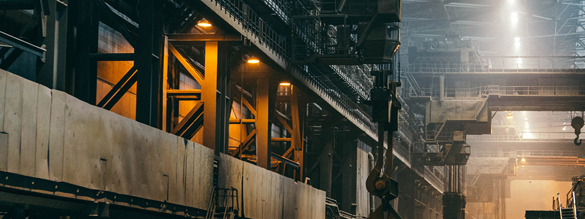 Wide view of a construction warehouse and machinery