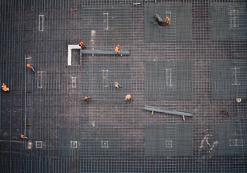 Aerial shot of framework before concrete is laid